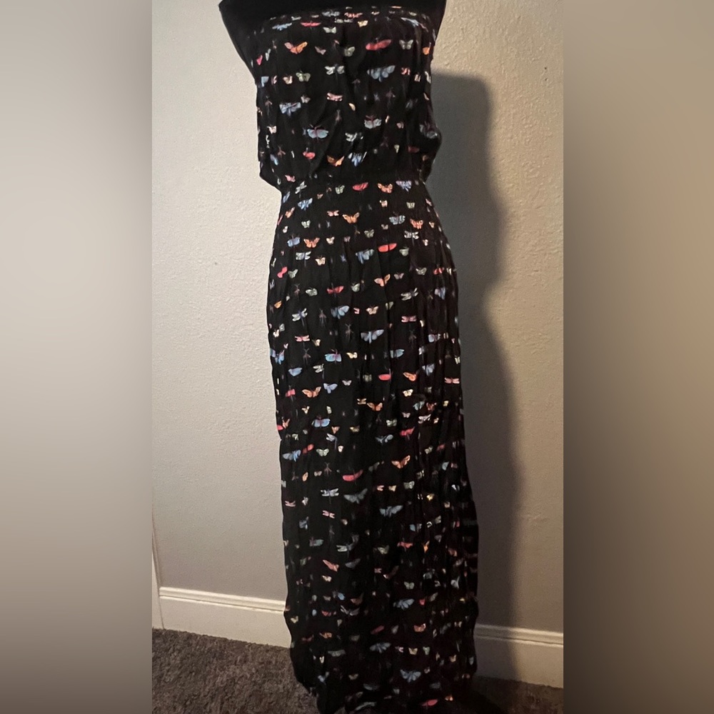 Zeagoo, women’s summer bohemian maxi beach dress, black with 🦋 multicolor, Sz M